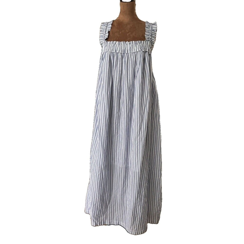 J. Crew Cotton Voile Ruffle Stripe Midi Dress Blue White Medium - Picture 2 of 7